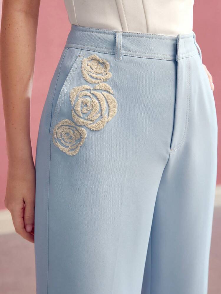 FLORAL FLOCKING TAILORED SUIT PANTS
