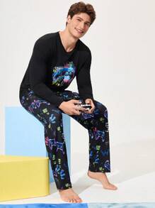 Happy Jammies Sudadera de manga larga con estampado de jugador para hombres