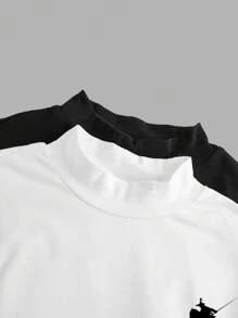 SHEIN EZwear 2pcs Women Semi-High Neck Slim Fit Long Sleeve Basic T-Shirt Set Fall Clothes - Black and White - View 6