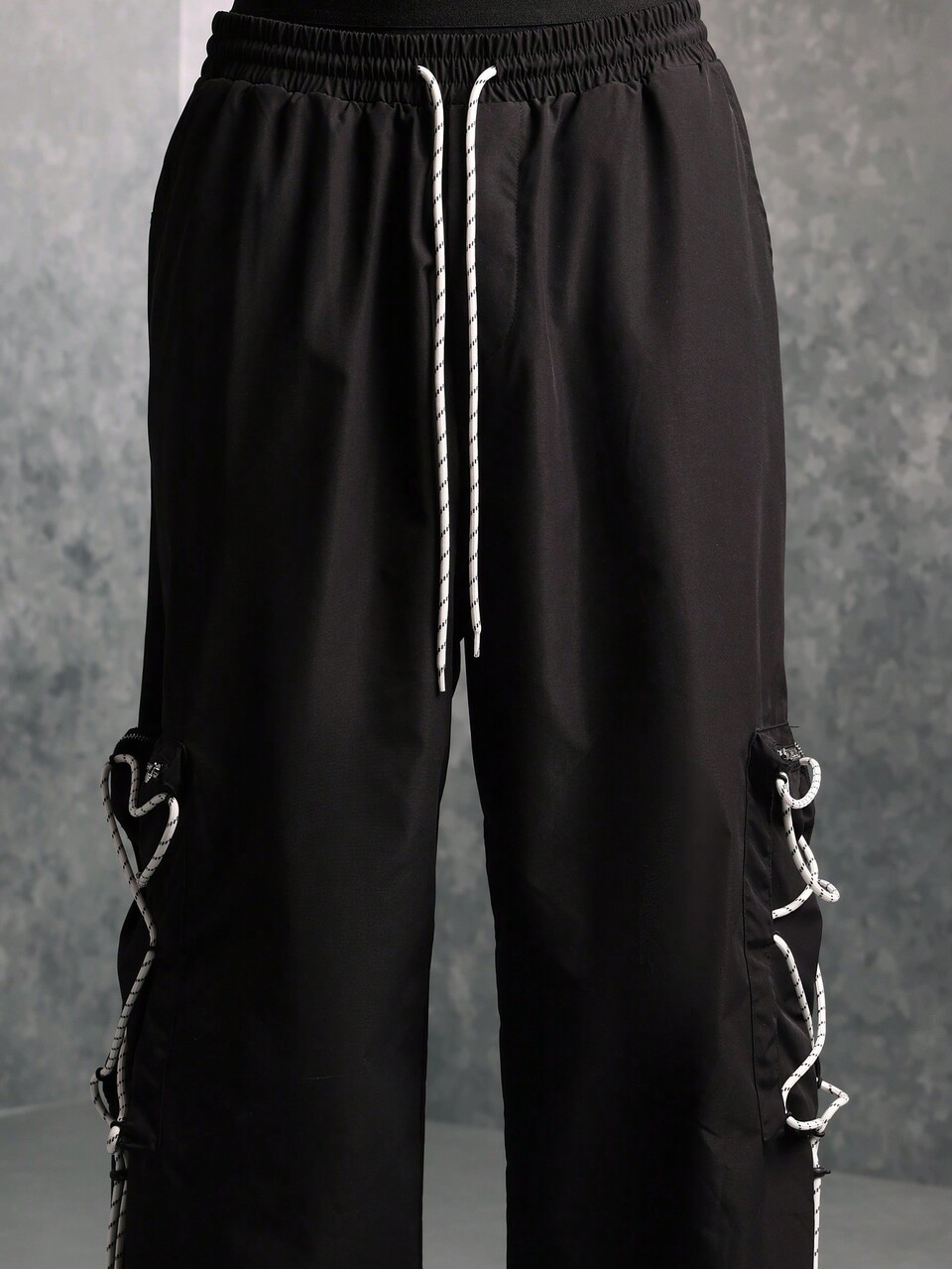 SUMWON Loose Fit Parachute Nylon Cargo Pants With Oversized Cargo Pocket & Mountain Cords