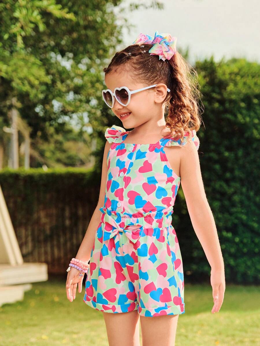 SHEIN 2pcs/Set Girls Casual Digital Print Heart And Bow Decor Set - Multicolor - View 1