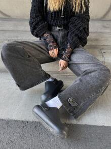 FRIFUL Women's Casual Distressed Wide Leg Jeans