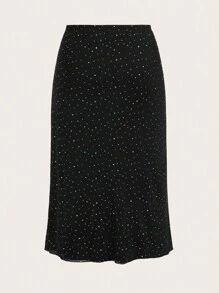 SHEIN EZwear Plus Size Black Sequined Fitted Skirt - Black - View 2