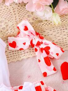 SHEIN 2pcs Baby Girl Heart Printed Halter Top And Ruffle Hem Bottom Set - White - View 6