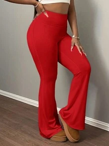 Slaydiva 女士瑜伽裤、高腰弹力紧身裤、塑身健身裤 - 紅色 - 查看 8