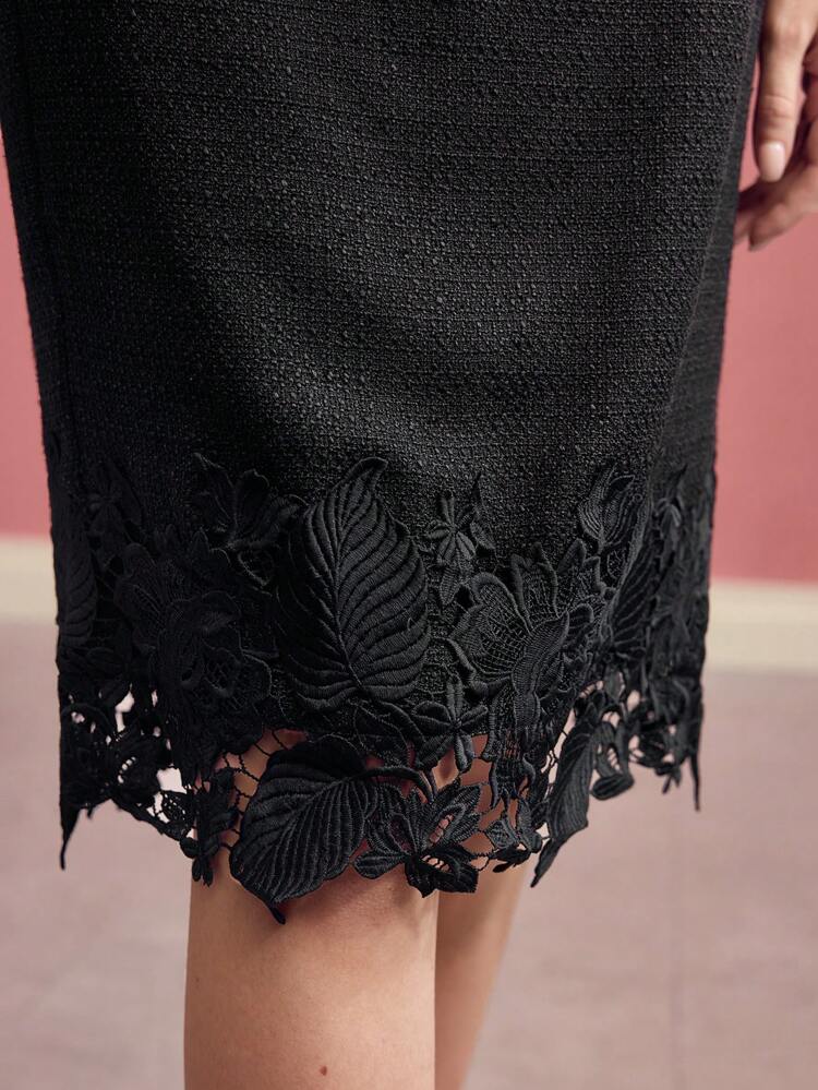 CONTRAST LACE STRAIGHT SKIRT,VALENTINE'S DAY