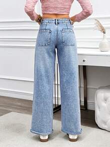 SHEIN LUNE Women's Casual Loose Straight Leg Washed Denim Jeans - Blue - View 5