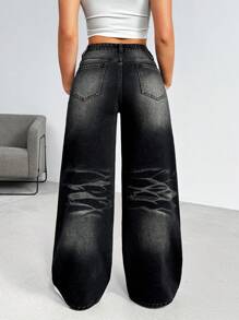 SHEIN EZwear Jeans de mujer con botones delanteros y bolsillo, para uso casual diario