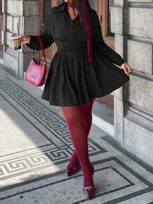 Calvaya Black Waisted & Spliced Short Dress