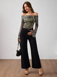 SHEIN EZwear Top con stampa leopardata in in rete a spalle scoperte di moda - Multicolore - Visualizzare 6