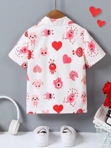 SHEIN Streecool Kids Áo sơ mi tay ngắn in họa tiết hoạt hình cho bé trai có nơ trang trí - trắng - Xem 2
