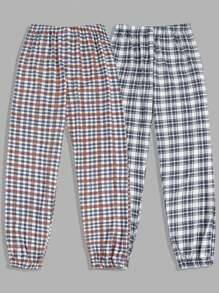RueChic Men Plaid Printed 2pcs Pack Regular Homewear Bottom Pants - Multicolor - View 1