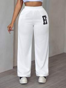 Zolique 休闲简约字母印花直筒运动裤 - 白色 - 查看 3
