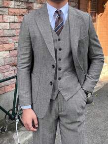 Manfinity Bizformal 男士休闲人字纹西装套装，秋季