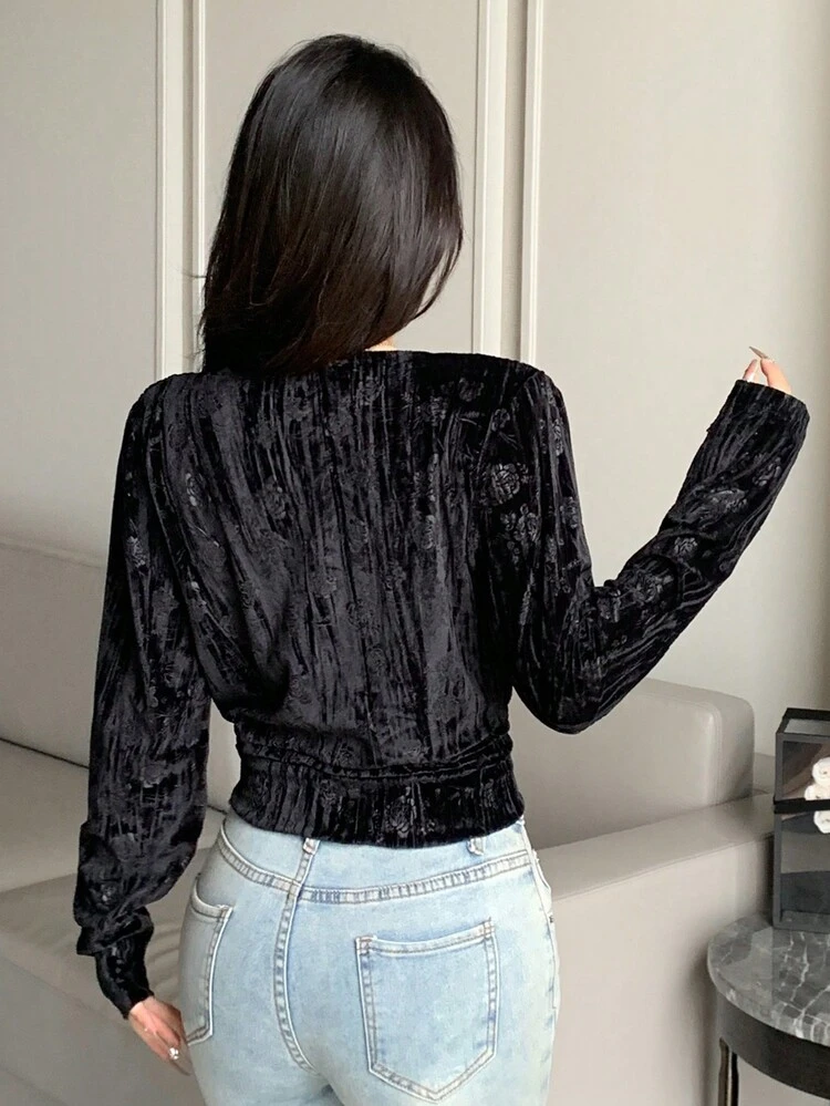 Elegant High-Waist Women's Blouse With Shiny Finish, Summer New Arrival Long Sleeve Top
