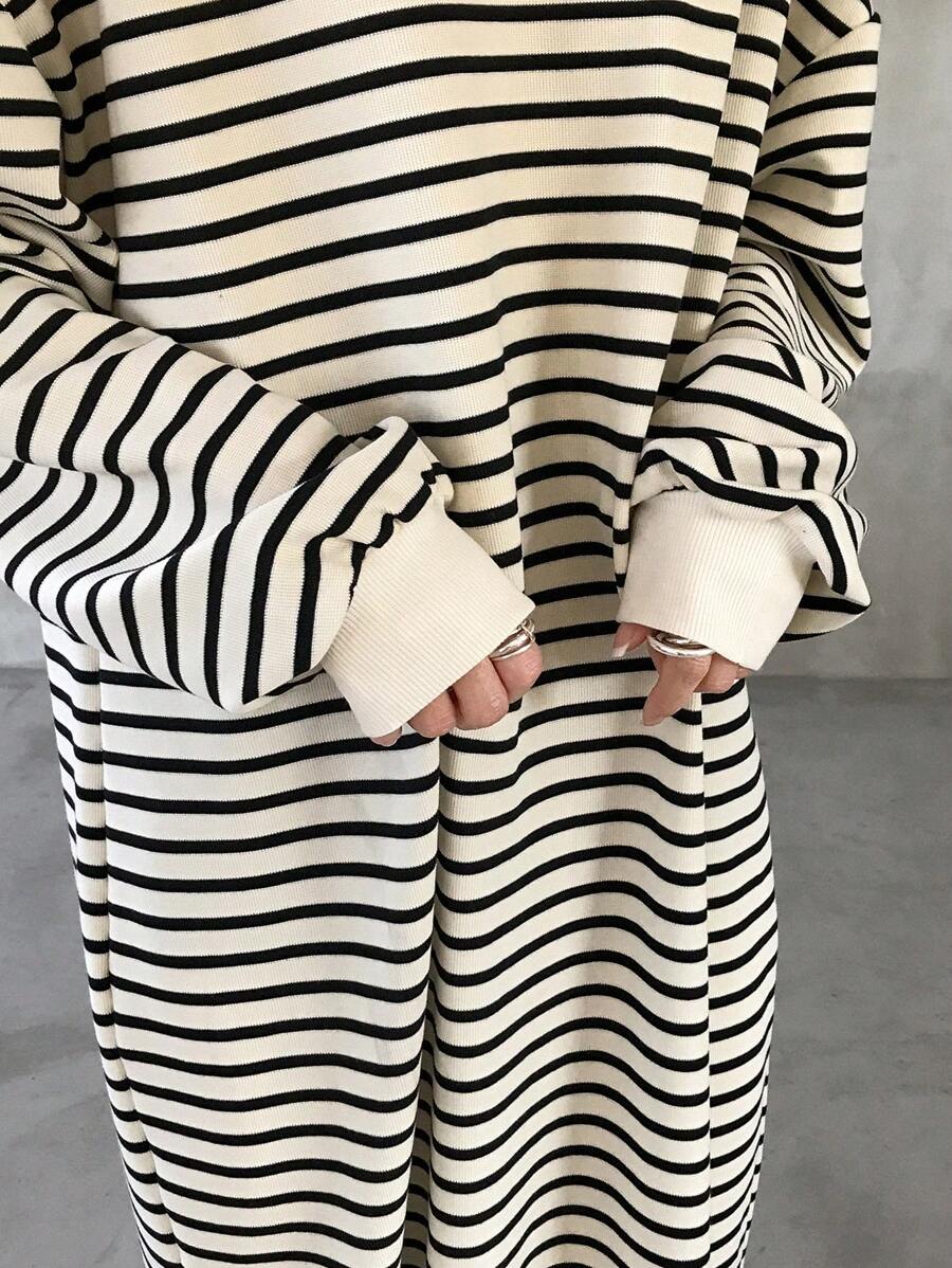 FRIFUL 女士休闲条纹长裙，秋季