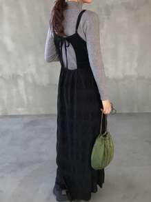FRIFUL Women's Casual Minimalist Solid Color Backless Camisole Dress