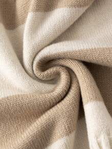 SHEIN Tween Girl 2 In 1 Cold-Shoulder Striped Pullover Sweater - Khaki - View 7