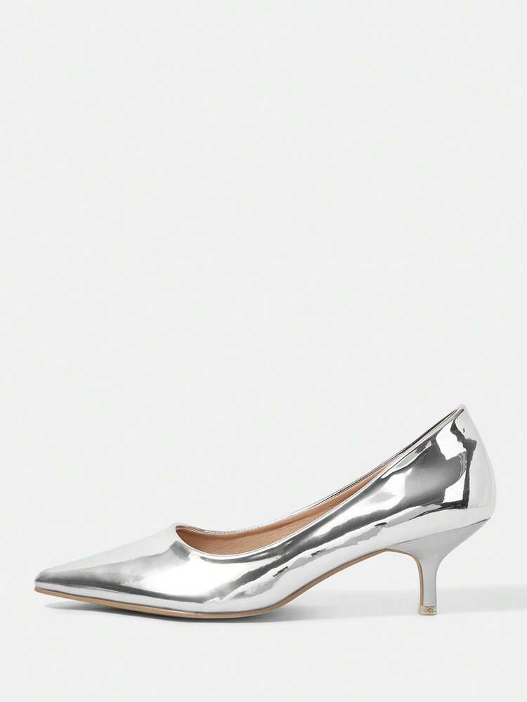 CUCCOO HITCHD Zapatos de mujer de tacón bajo y punta afilada de color plateado, con cierre deslizante, sexys y elegantes para ir al trabajo, citas, bodas, ocasiones formales