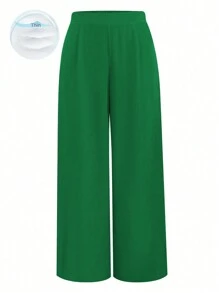 EMERY ROSE Pantalones de pierna recta informales con cintura elástica y pliegues en la espalda, de talla grande y unicolor - Verde - Ver 1