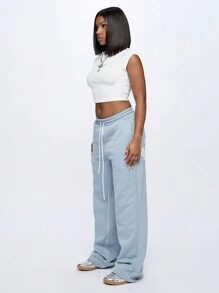 SUMWON WOMEN Athletic Loungewear Sweatpants With University Style Letter Graphics Elastic Waistband Soft Fleece Winter Fall Joggers Training Workout Pants - Dusty Blue - View 7