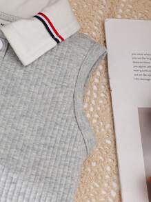 SHEIN Infant Girls 2pcs Outfits, Fashion Casual Sports Style Grey Top And Pleated Skirt Set, Versatile - Grey - View 5