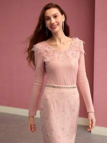 MOTF PREMIUM Top con dettagli di applicazioni e cristalli - Rosa - Visualizzare 3