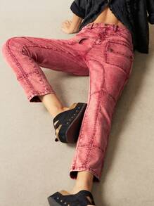 Bohemela 女式纯色梭织低腰口袋修身做旧水洗休闲度假裤西部风女式节日嬉皮女牛仔