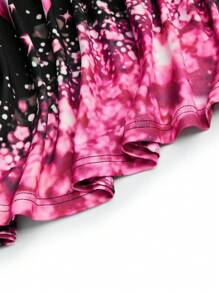 SHEIN LUNE 大码女式情人节图案印花休闲短袖针织连衣裙，春夏 - 黑色 - 查看 4