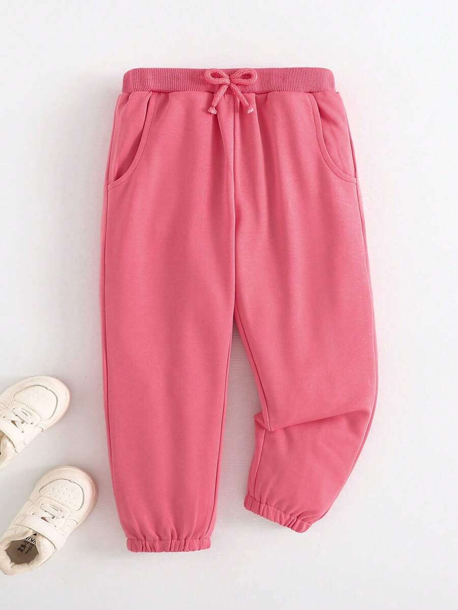 1pc Little Girls Elastic Waist Drawstring Sports Pants, Casual Fashion Versatile Soft Comfortable Daily Wear Running Pants With Bow, Suitable To Match T-Shirts, Summer New Arrival - Pink - View 1