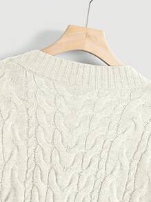 Flirla 大码女式纯色 V 领落肩长袖休闲套头毛衣，秋冬款 - 杏色 - 查看 5