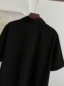 SHEIN LUNE Plus Size Women's Black Rhinestone Embellished Short Sleeve Blouse - Black - View 4