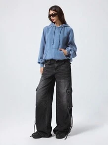 LYSMO Women's Cargo Pocket Wide Leg Loose Casual Denim Jeans