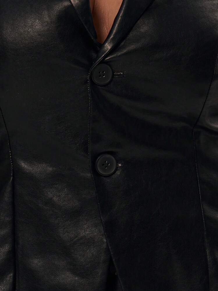 MUSERA Plus Size Faux Leather Long Sleeve Fitted Waist Blazer For Date Night, Going Out, Club, Sexy, Holiday, Break, - Black - View 6