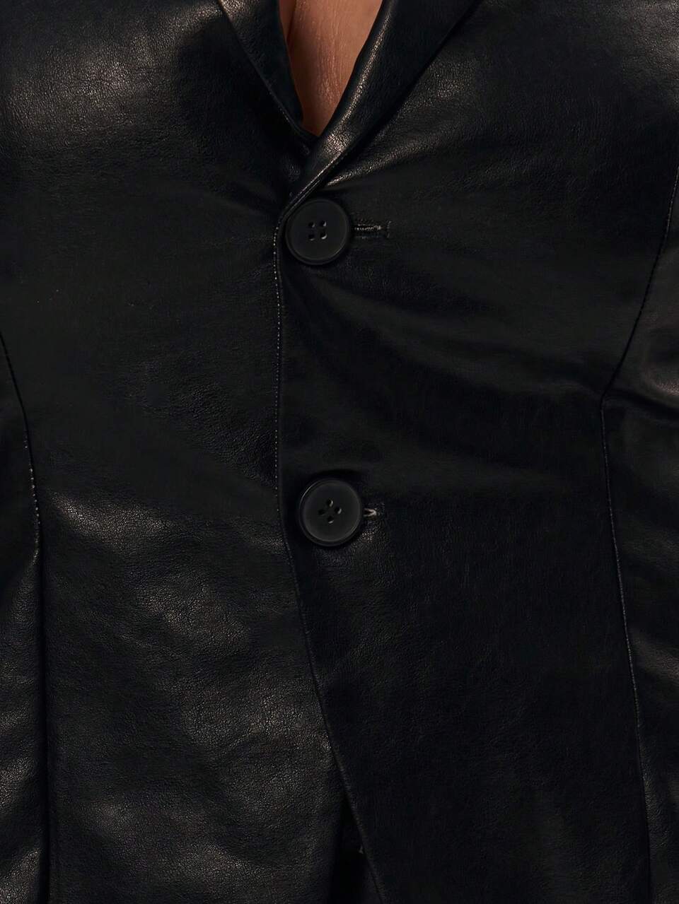 Curve Faux Leather Long Sleeve Fitted Waist Blazer For Date Night, Going Out, Club, Sexy, Holiday, Break,