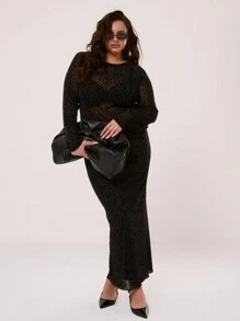 MUSERA Plus Size Sheer Leopard Print Maxi Skirt For Going Out, Sexy, Holiday, Break, Rave, Concert, Festival Summer - Black - View 5