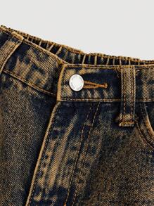 SHEIN Tween 女童 Y2K 时尚镂空破洞宽松直筒牛仔裤，女童夏季裤子套装