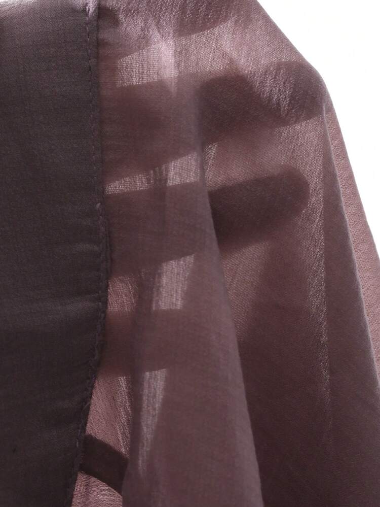 New Summer Women's Vacation Sheer Mesh Puff Sleeve Asymmetric Collar Loose Casual Shirt, Valentine's Day Long Sleeve Top