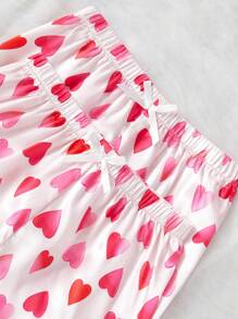 SHEIN 3 Stücke/Set Niedlicher Teenager Herzschlag Farbverlauf Muster Kurzarm Strickjacke mit lässiger Shorts/Hose Pyjama Set - Pink - Übersicht 3