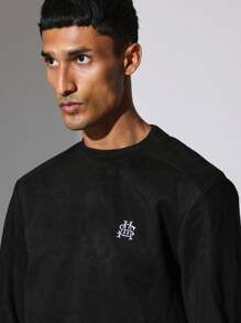 SUMWON Premium Slim Fit Crew Neck Sweatshirt Athletic Casual Pullover Classic Essential Training Long Sleeve Sports Top Urban Streetwear Fashion Workout Autumn Winter Basic - Black - View 4