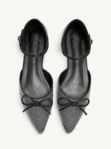 CUCCOO CHICEST Women's Black Satin Pointy Toe Rhinestone Flat Slip-On Shoes Spring Shoes Spring Break Easter - Black - View 7