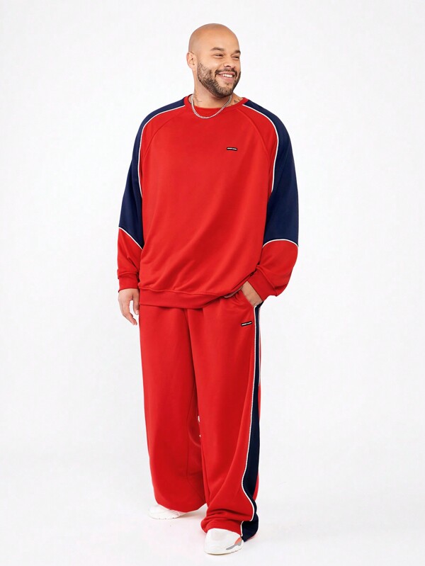 Manfinity NXTstreet Set de chándal de talla grande para hombre con sudadera con capucha y pantalón de pierna ancha de tejido de punto
