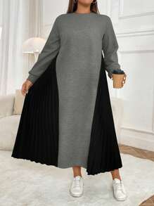 Mulvari Plus Size Color Blocking Ruched Sweatshirt Dress
