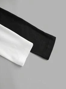 SHEIN EZwear 2pcs Women Semi-High Neck Slim Fit Long Sleeve Basic T-Shirt Set Fall Clothes - Black and White - View 7