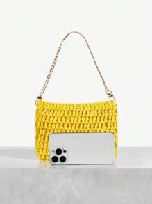SHEIN SXY Ladies, Women Top Handle Bags, Straw Bag, Fashionable, Elegant, Simple, Personalized, Versatile, Yellow, For Beach, Vacation, Holiday, Summer, Seaside