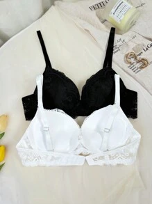 French Style Underwire Push-Up Bra, Thin Top & Thick Bottom Lingerie ,2 Pcs - Multicolor - View 4