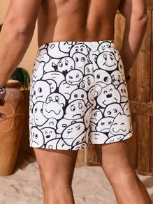 Manfinity Swimmode Men's Cartoon Print Drawstring Waist Casual Beach Shorts - White - View 2