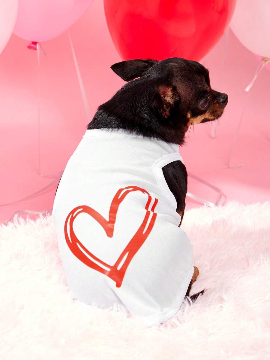 PETSIN 1pc Heart Design White Pet Vest For Valentine's Day - Multicolor - View 1