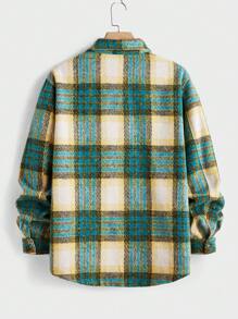 Manfinity VCAY Men's Slim Fit Woven Plaid Collar Long Sleeve Jacket - Dark Green - View 2
