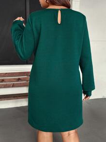 SHEIN LUNE Vestido midi informal de talla grande de unicolor y texturizado, nuevo atuendo de otoño y año nuevo para mujeres, vestido verde, vestidos de invierno para mujeres - Verde - Ver 2